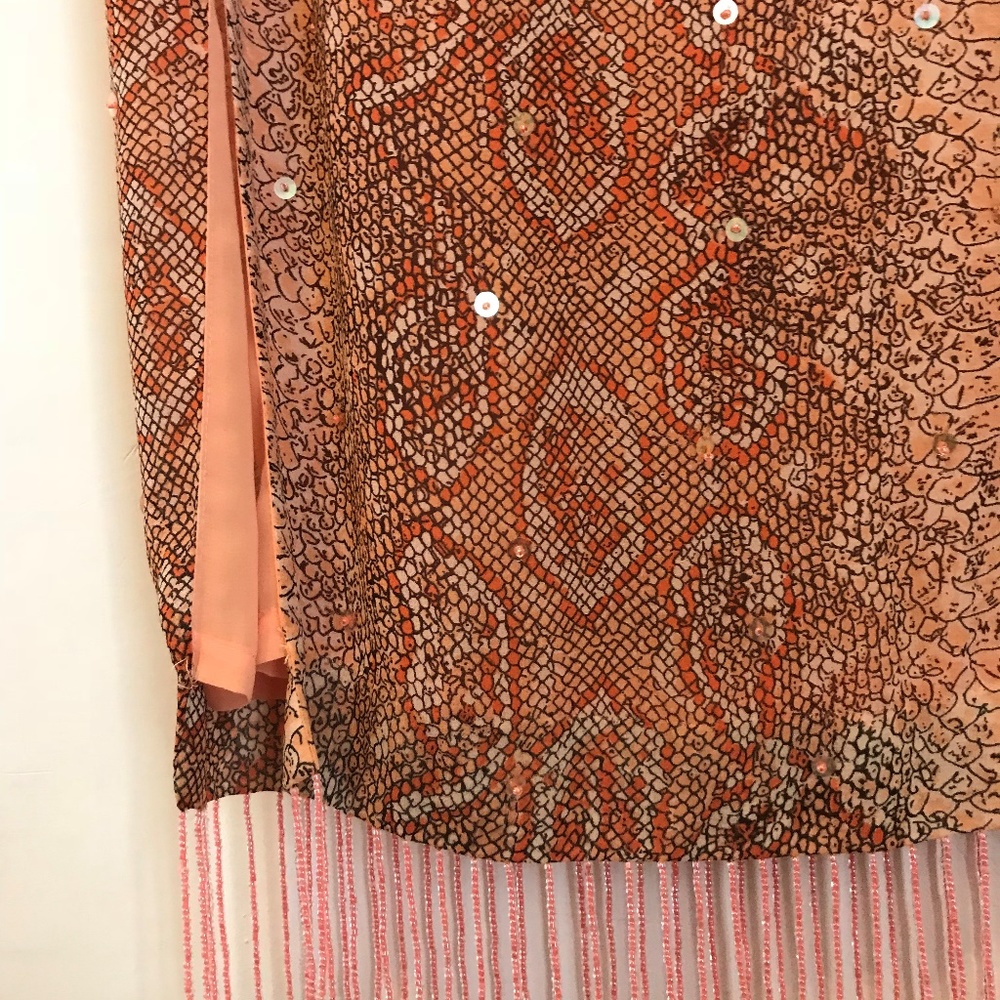Exquisite 100% Silk Skirt; long beaded fringe - Picture 2 of 5